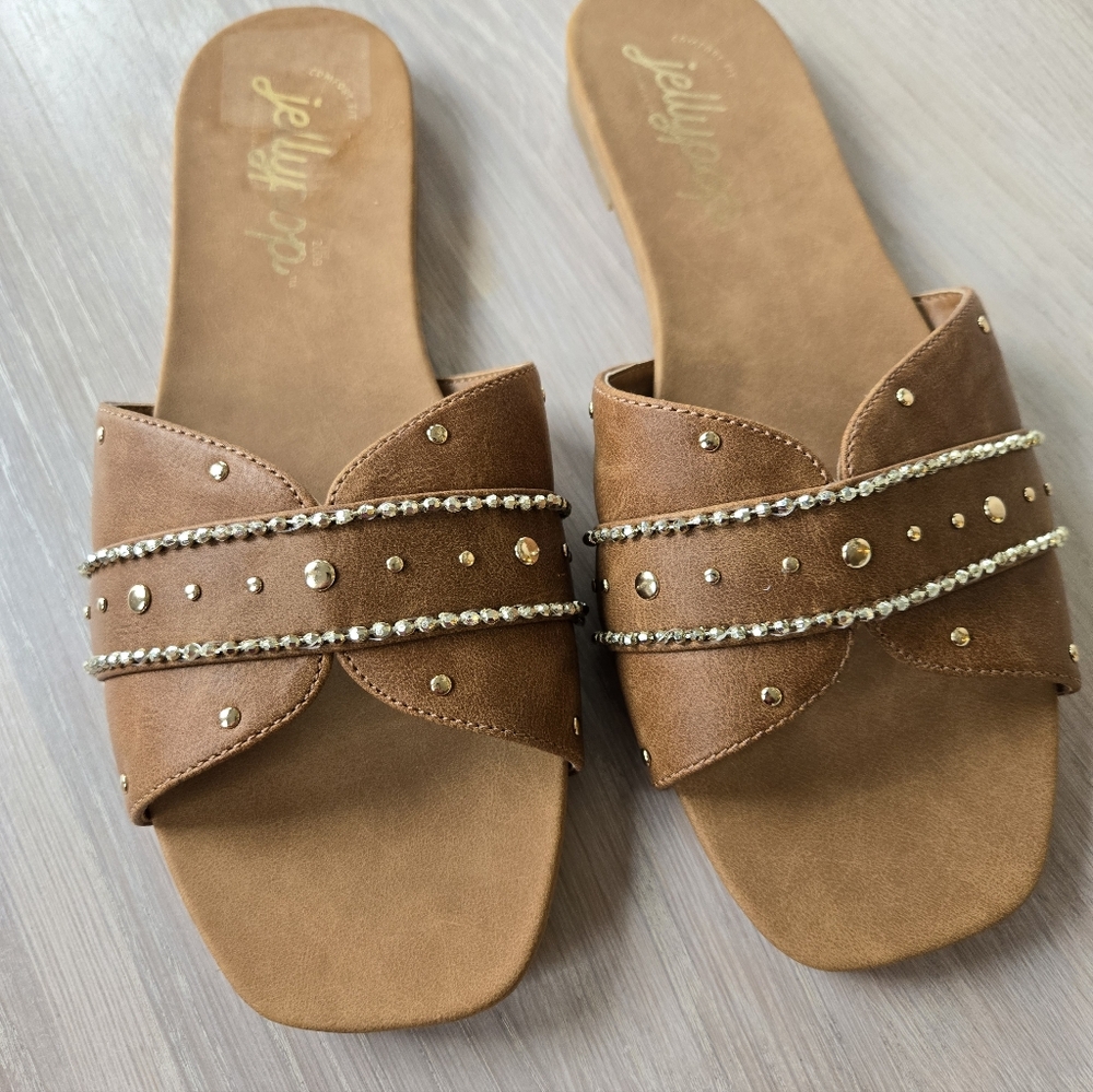 Jellypop Women's Tan Embellished Sandals Size 10